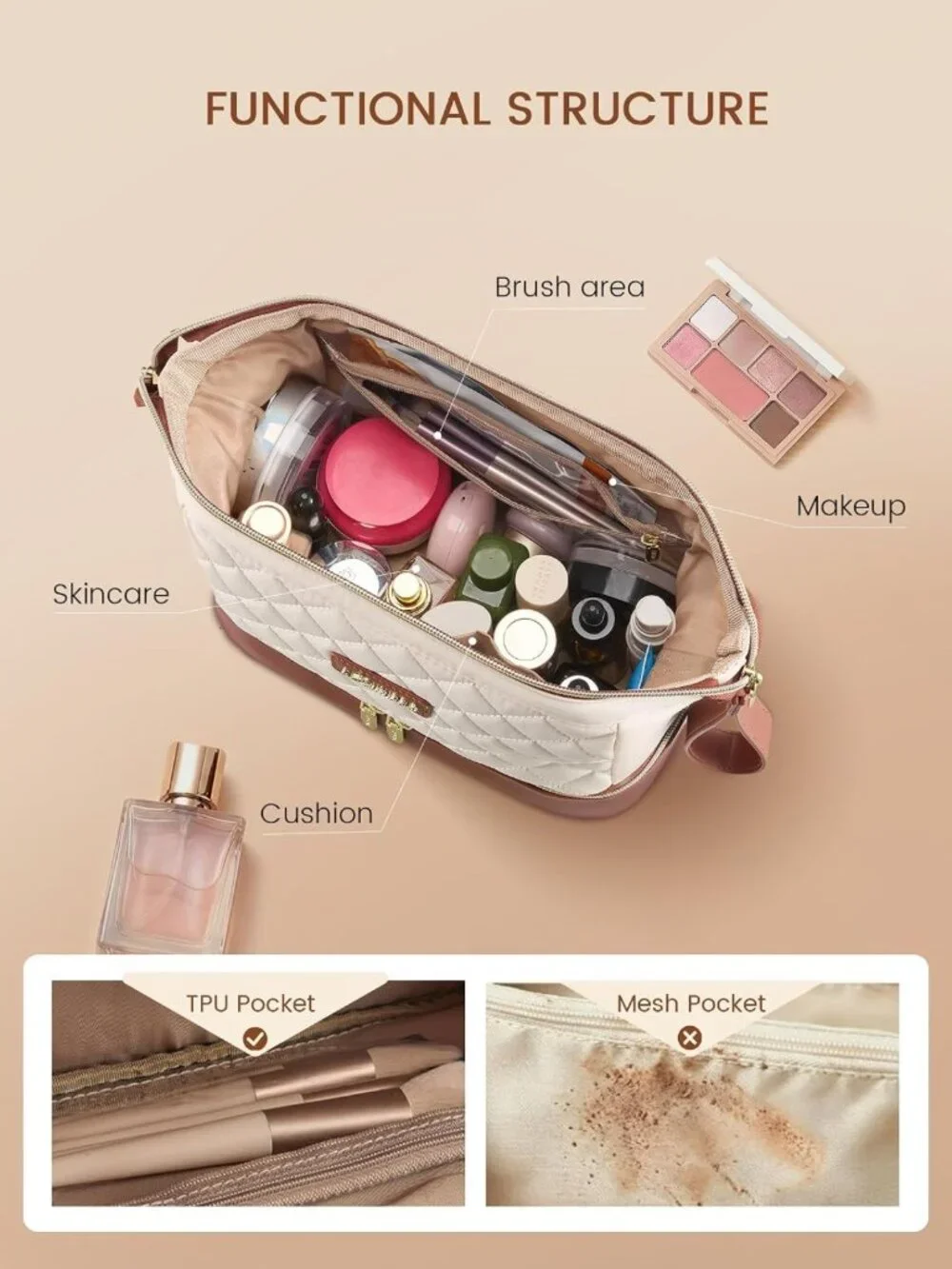 Portable Double Layer Travel Makeup Bag - Stylish Cosmetic Organizer for Women